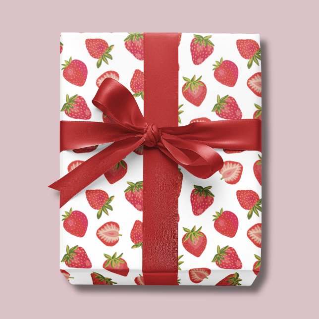 Summer Strawberry Pattern Wrapping Paper Sheet (Strawberry Wrapping Paper Sheets. Also available in rolls. Perfect for girls birthday & baby shower)