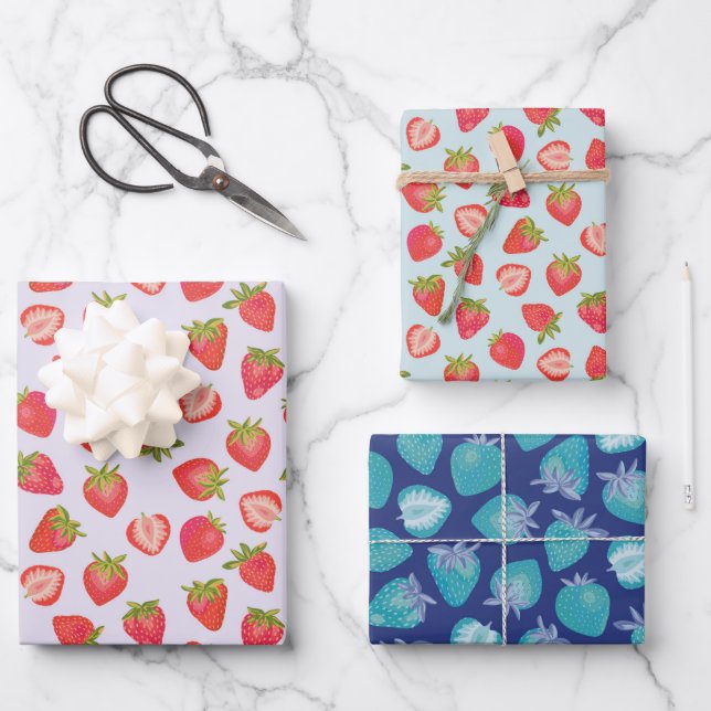 Summer Strawberry pattern Wrapping Paper Sheet (Front)