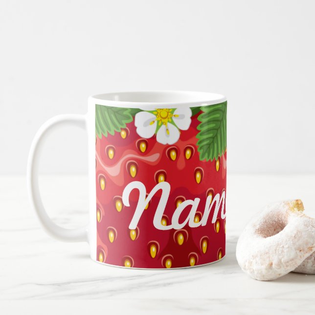Summer Strawberry Personalised Coffee Mug, Cup (With Donut)