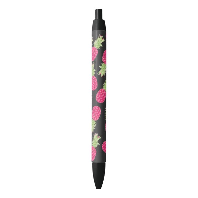 Summer Strawberry Tropical Pineapples Black Ink Pen (Front Vertical)