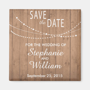 Summer string lights on wood save the date magnet