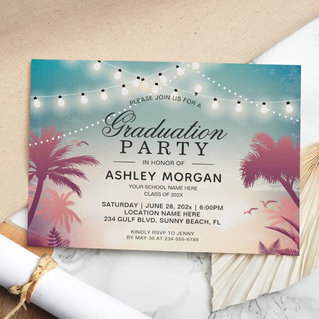 Summer String Lights Outdoor Graduation Party Invitation (Creator Uploaded)