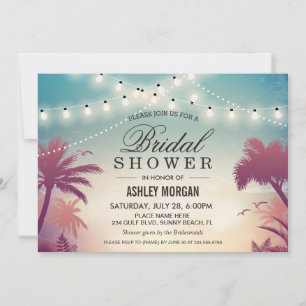 Summer String Lights Sunset Outdoor Bridal Shower Invitation
