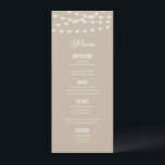 Summer String Lights Wedding Menu Card<br><div class="desc">Chic modern summer wedding menu card design with simple elegant glowing string lights hanging across the top and a classy mix of modern and calligraphy script fonts on a printed faux watercolor texture background. A simple and stylish preppy design, perfect for summer! Click the CUSTOMIZE IT button to customise fonts,...</div>
