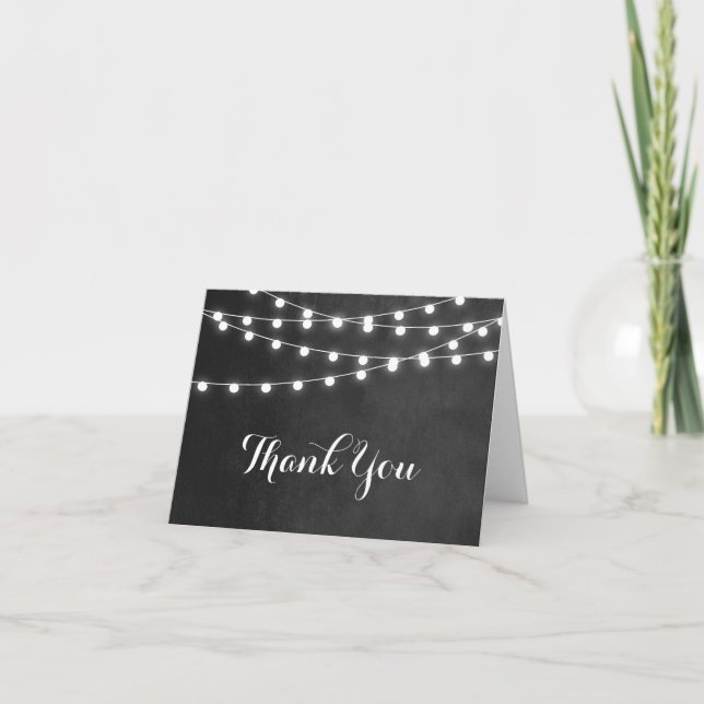 Summer String Lights Wedding Thank You Card (Front)