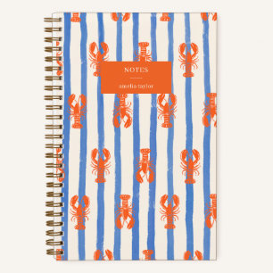 Summer Stripe Lobster Pattern Personalised Name Notebook