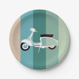 Summer Striped Retro Scooter Party Paper Plates