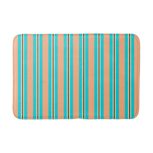 Summer Stripes, Aqua, Coral Orange and Brown   Bath Mat