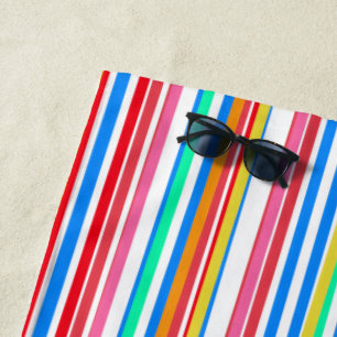 Summer Stripes Blue Red Yellow Beach Towel