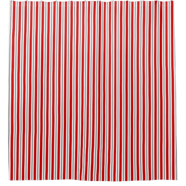 Summer stripes - deep red white and grey / grey shower curtain (Front)