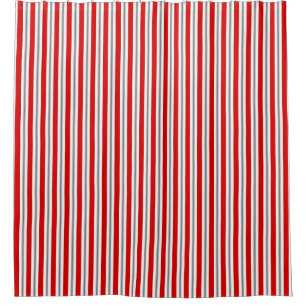 Summer Stripes, Deep Red, White and Grey  Shower Curtain