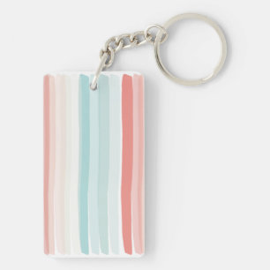Summer stripes in coral and turquoise key ring