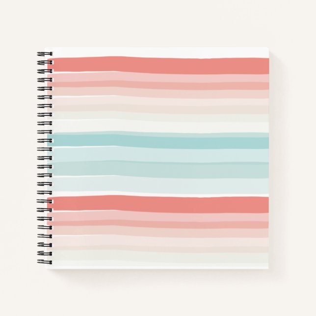 Summer stripes in coral and turquoise notebook (Front)