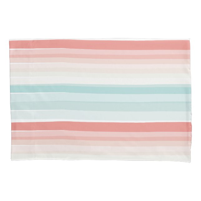 Summer stripes in coral and turquoise pillowcase (Front)