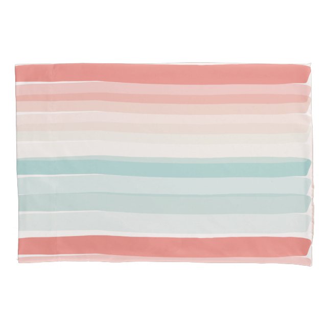 Summer stripes in coral and turquoise pillowcase (Front)