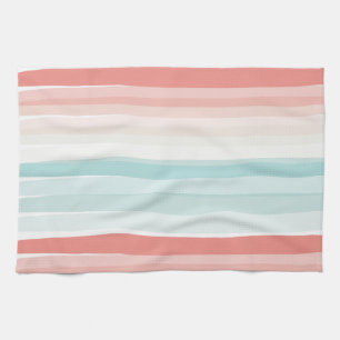 Summer stripes in coral and turquoise tea towel