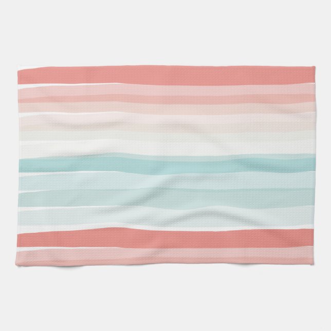 Summer stripes in coral and turquoise tea towel (Horizontal)