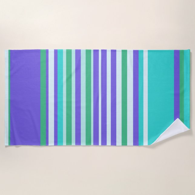Summer Stripes in Purple, Greens, Teal Beach Towel (Front)