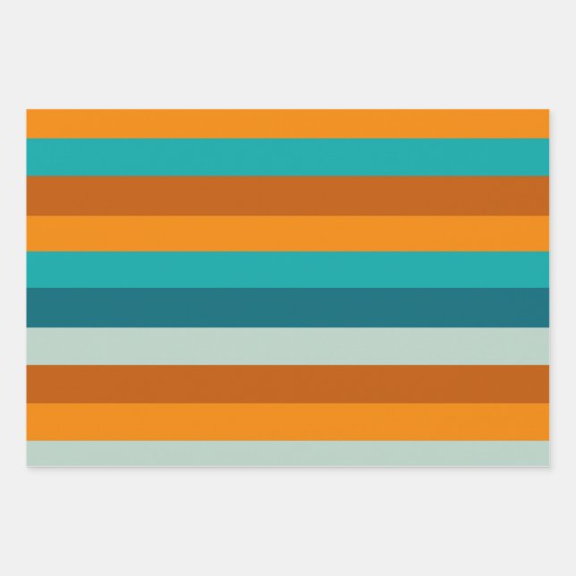 Summer Stripes Pattern Teal Aqua Orange Wrapping Paper Sheet (Front)