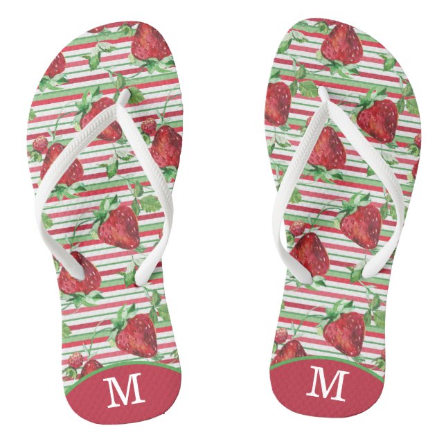 Summer Stripes Strawberry Monogram Flip Flops (Footbed)