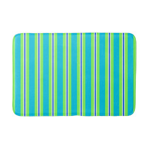Summer Stripes, Turquoise and Lime Green  Bath Mat