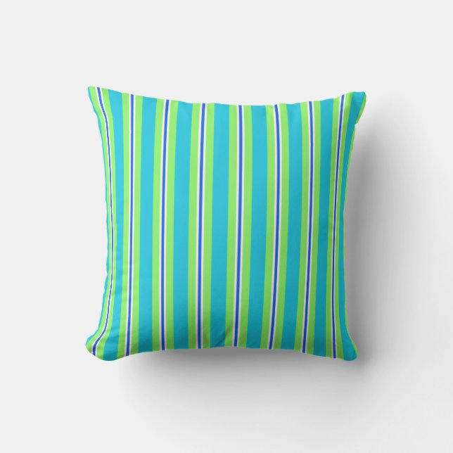 Summer stripes - turquoise and lime green cushion (Front)