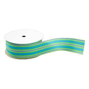 Summer Stripes, Turquoise and Lime Green  Grosgrain Ribbon