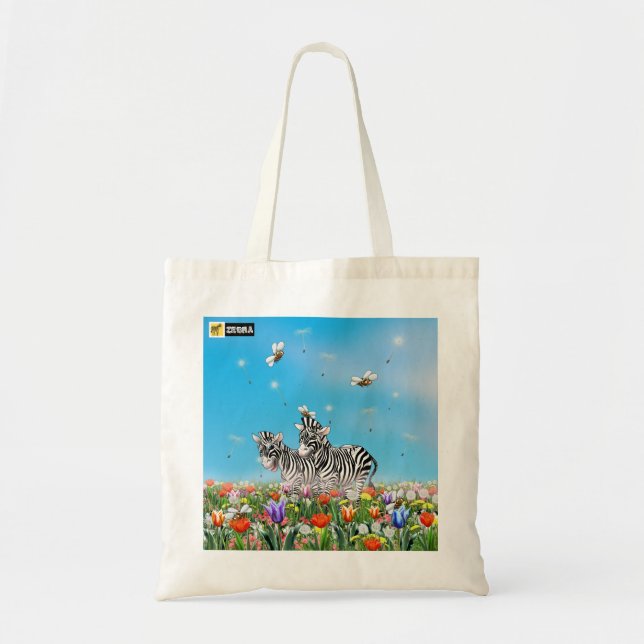 Summer Stroll Cute Zebras Flower Glad Watercolor Tote Bag (Front)