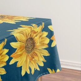 Summer Style Navy Blue with Sunflower Print Tablecloth