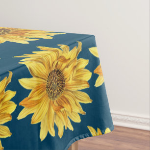 Summer Style Navy Blue with Sunflower Print Tablecloth