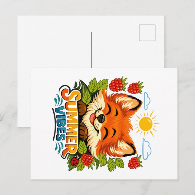 Summer-style postcard with a fox (Front/Back)