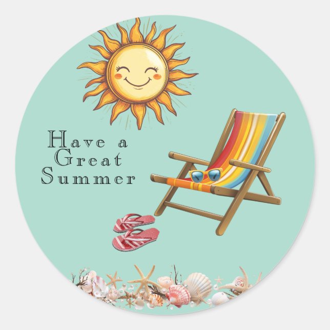 Summer Sun Beach Chair Sunglasses Red Flip FLops Classic Round Sticker (Front)