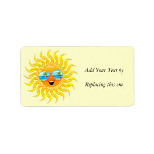 Summer Sun Cartoon with Sunglasses Address Label