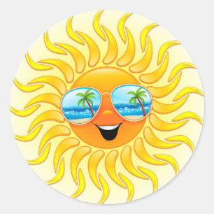 Summer Sun Cartoon with Sunglasses  Classic Round Sticker