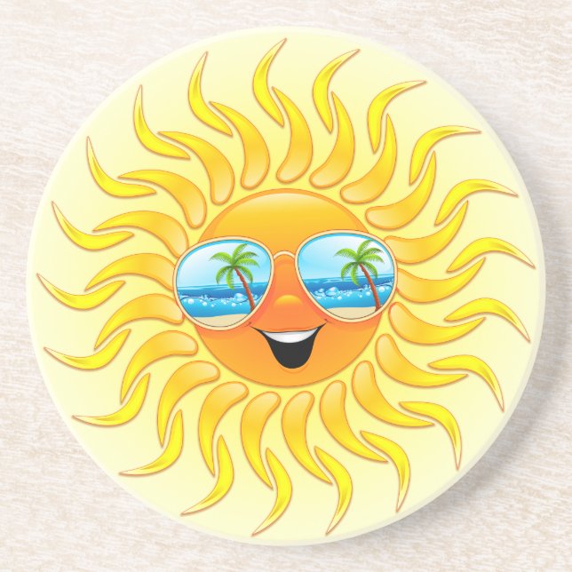 Summer Sun Cartoon with Sunglasses coaster (Front)