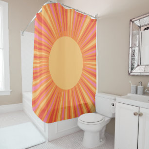 Summer Sun Retro Sun Rays Yellow Orange Pink Shower Curtain