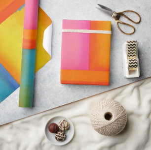 SUMMER, SUN & SEE - Pink Yellow Blue Abstract Art Wrapping Paper