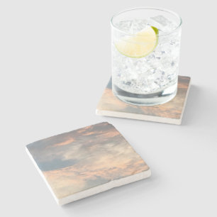 Summer sun setting sky blue,dusty pink,grey,yellow stone coaster