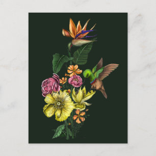 Summer Sunbird in Colourful Floral Bouquet Artwork Postcard