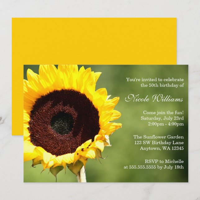 Summer Sunflower 50th Birthday Party Invitations (Front/Back)