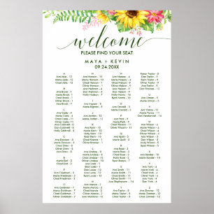 Summer Sunflower Alphabetical Seating Chart