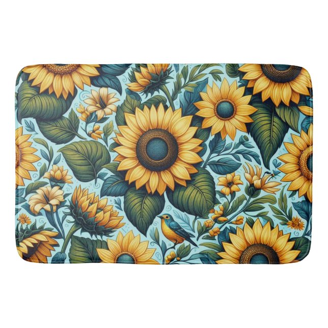 Summer/sunflower/bird Bath Mat (Front)