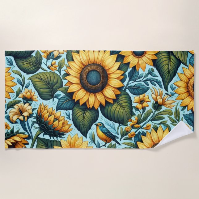 Summer/sunflower/bird Beach Towel (Front)