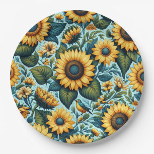 Summer/sunflower/bird Paper Plate