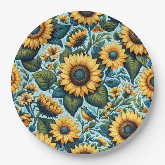 Summer/sunflower/bird Paper Plate (Front)
