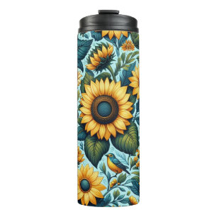 Summer/sunflower/bird Thermal Tumbler