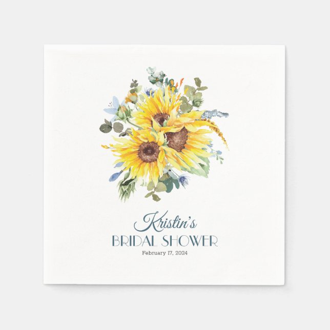 Summer Sunflower Cocktail Sized Party Napkin (Front)