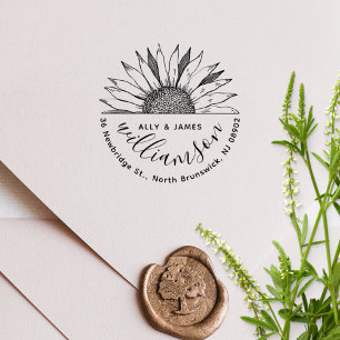 Summer Sunflower Couple Family Return Address Self-inking Stamp