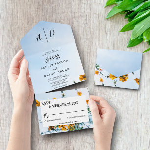Summer sunflower floral All in One Wedding Invite