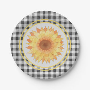 Summer Sunflower Gingham Picnic Paper Plate